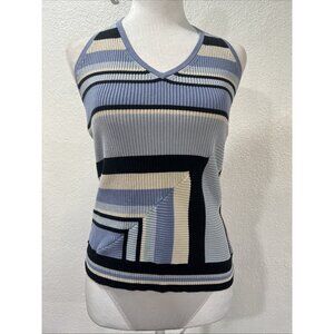 INC‎ Y2K Woman International Concepts Large Knit Halter  Blue Stripes Backless